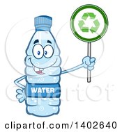 Poster, Art Print Of Cartoon Bottled Water Character Mascot Holding A Recycle Sign