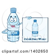 Cartoon Bottled Water Character Mascot By A Drink More Water Sign