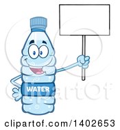 Cartoon Bottled Water Character Mascot Holding Up A Blank Sign