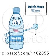 Poster, Art Print Of Cartoon Bottled Water Character Mascot Holding A Drink More Water Sign