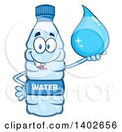 Cartoon Bottled Water Character Mascot Holding A Droplet