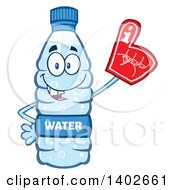 Cartoon Bottled Water Character Mascot Wearing A Foam Finger