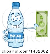 Cartoon Bottled Water Character Mascot Holding Cash Money