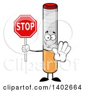 Cartoon Cigarette Mascot Character Holding A Stop Sign