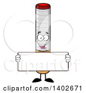 Cartoon Cigarette Mascot Character Holding A Blank Sign