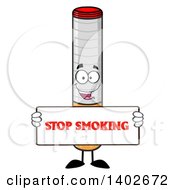 Cartoon Cigarette Mascot Character Holding A Stop Smoking Sign