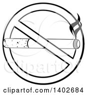 Cartoon Black And White Lineart Cigarette In A Prohibited Restricted Symbol