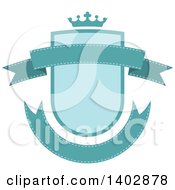 Poster, Art Print Of Blue Toned Crown Shield And Banner Retail Label Design Element