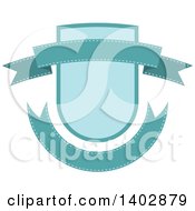 Clipart Of A Blue Toned Shield And Banner Retail Label Design Element Royalty Free Vector Illustration