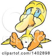 Clipart Of A Cartoon Blue Eyed Yellow Duck Sitting Royalty Free Vector Illustration by dero