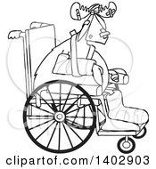 Poster, Art Print Of Black And White Lineart Injured Accident Prone Moose In A Wheelchair