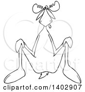 Clipart Of A Cartoon Black And White Lineart Moose Sitting On His Butt Royalty Free Vector Illustration