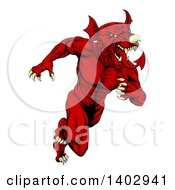 Poster, Art Print Of Muscular Aggressive Red Welsh Dragon Man Mascot Sprinting Upright