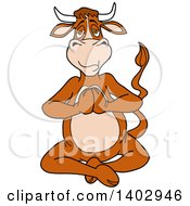 Cartoon Clipart Of A Relaxed Cow Sitting In A Lotus Yoga Pose Royalty Free Vector Illustration by LaffToon