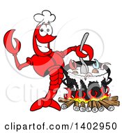 Cartoon Clipart Of A Lobster Chef Stirring A Country Boil Royalty Free Vector Illustration by LaffToon #COLLC1402950-0065