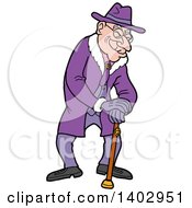 Poster, Art Print Of Senior Caucasian Man Wearing All Purple And Leaning On A Cane