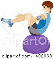 Clipart Of A Young White Man Balancing On An Exercise Ball Royalty Free Vector Illustration