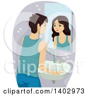 Poster, Art Print Of Caucasian Teenage Guy Going Through An Identity Crisis Seeing Himself As A Female In A Mirror