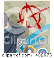 Poster, Art Print Of Teenage Guy Painting An Anarchy Symbol On A Wall