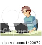 Poster, Art Print Of Happy Caucasian Teen Boy In A Computer Lab