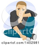 Clipart Of A Depressed White Teenage Guy With Self Inflicted Marks Royalty Free Vector Illustration