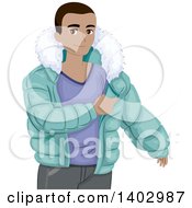 Black Teen Guy Putting On A Winter Coat
