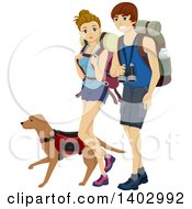 Poster, Art Print Of Caucasian Teen Couple Hiking With A Dog