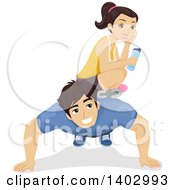 Poster, Art Print Of Teen Girl Sitting On Her Boyfriends Back As He Does Push Ups