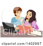 Poster, Art Print Of Teen Couple Studying With A Laptop