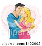 Clipart Of A Sketched Romantic Loving Couple Embracing Over A Scribble Heart Royalty Free Vector Illustration