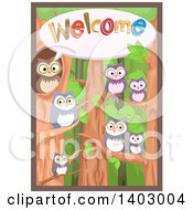Family Of Owls Saying Welcome