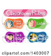 Poster, Art Print Of Classroom Rules Board With Raise Your Hand Listen Be A Friend And Help Clean Up Text