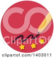 Clipart Of A Writing Pencil And Stars In A Red Circle Royalty Free Vector Illustration
