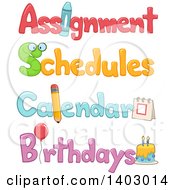 Poster, Art Print Of Assignment Schedule Calendar And Birthdays Text Designs