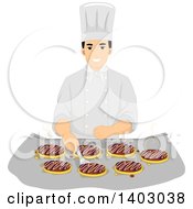 Happy Male Chef Cooking Okonomiyaki