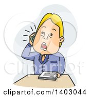Poster, Art Print Of Cartoon Blond Caucasian Business Man With Paperwork Talking On A Phone
