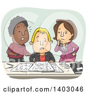 Clipart Of A Cartoon Male Artist Being Pressured By Office Workers Royalty Free Vector Illustration