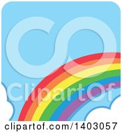 Clipart Of A Rainbow And Clouds Ina Blue Sky Square Royalty Free Vector Illustration