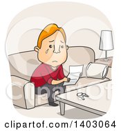 Poster, Art Print Of Cartoon Sad Red Haired White Man Reading A Break Up Goodbye Letter With Keys Sitting On The Table