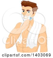 Clipart Of A Brunette Caucasian Man Shaving His Facial Hair Royalty Free Vector Illustration by BNP Design Studio