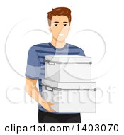 Poster, Art Print Of Brunette Caucasian Man Carrying Storage Containers
