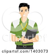 Happy Male Personal Trainer Holding A Clipboard