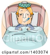 Poster, Art Print Of Cartoon Sick Red Haired White Man Resting In Bed