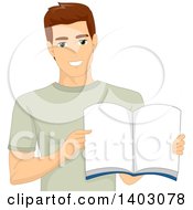 Poster, Art Print Of Happy Brunette White Man Holding Open A Book