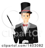 Poster, Art Print Of Brunette White Male Magician In A Top Hat And Suit Holding A Wand
