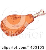 Clipart Of A Sketched Chicken Drumstick Royalty Free Vector Illustration