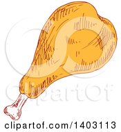 Clipart Of A Sketched Chicken Drumstick Royalty Free Vector Illustration