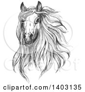 Poster, Art Print Of Dark Gray Sketched Horse Head