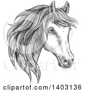 Poster, Art Print Of Dark Gray Sketched Horse Head