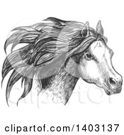 Poster, Art Print Of Dark Gray Sketched Horse Head